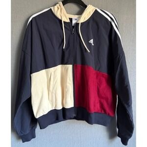 Adidas Hoodie Jacket‎ Women Small  Multicolor Full Zip Pockets Logo 3 Stripes